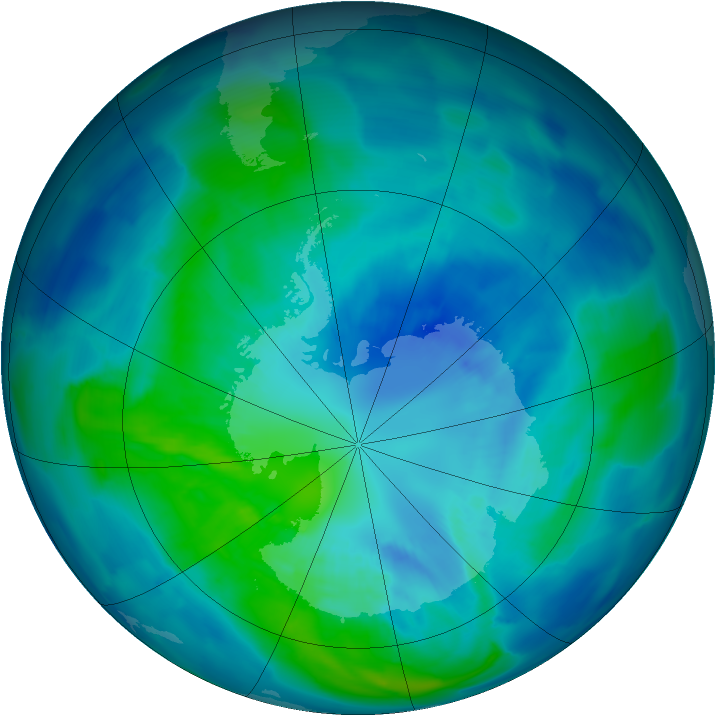 Antarctic ozone map for 04 April 2012